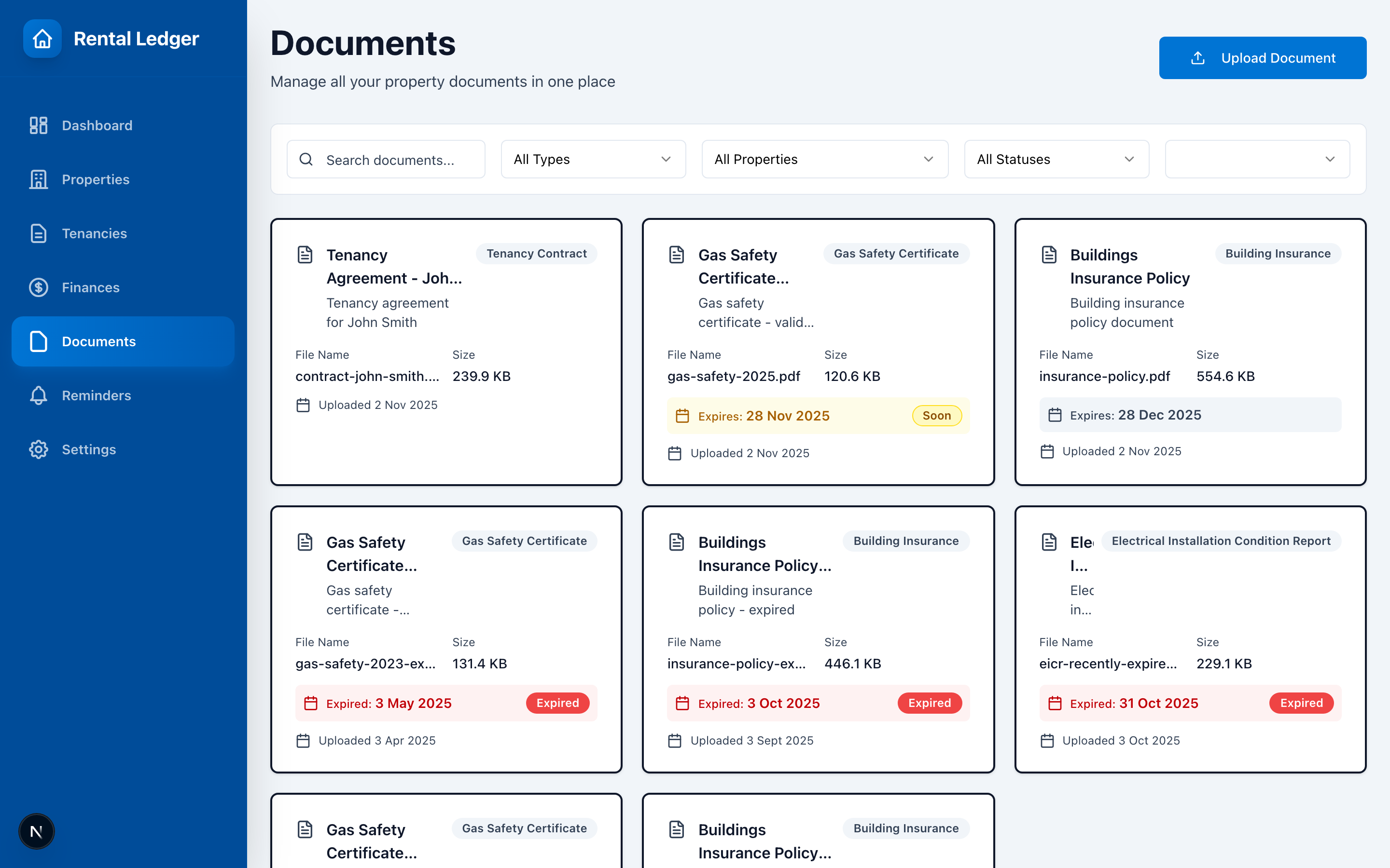 Document management interface with organized files and folders