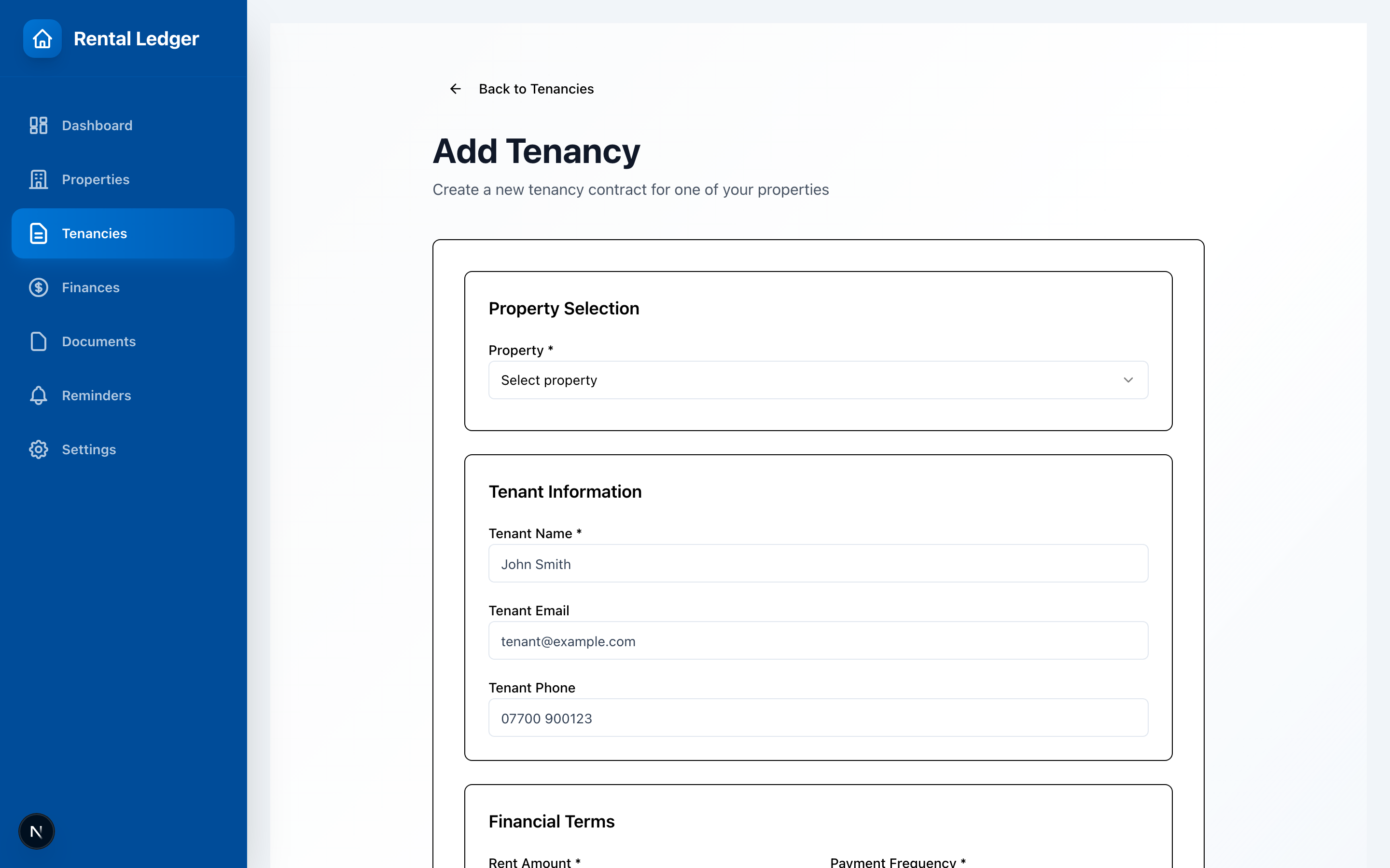 Tenancy detail showing compliance documents and reminders